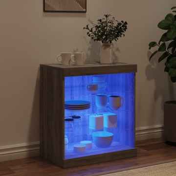 Servantă cu lumini LED, gri sonoma, 60,5x37x67 cm - Img 3