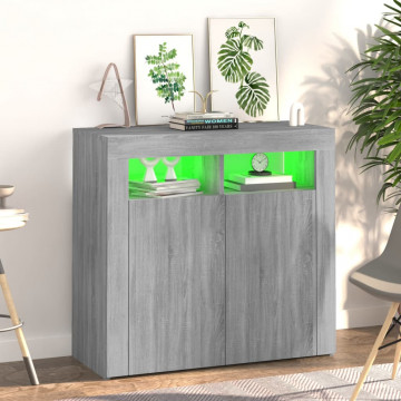 Servantă cu lumini LED, gri sonoma, 80x35x75 cm - Img 4