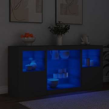 Servantă cu lumini LED, negru, 142,5x37x67 cm - Img 4