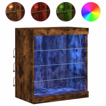 Servantă cu lumini LED, stejar fumuriu, 60,5x37x67 cm - Img 2