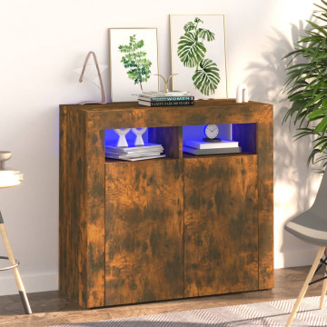 Servantă cu lumini LED, stejar fumuriu, 80x35x75 cm - Img 1