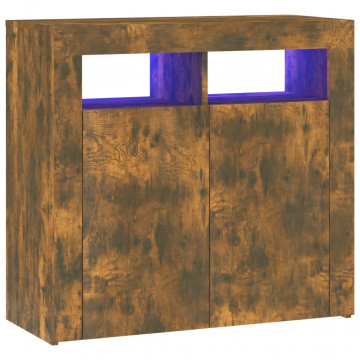 Servantă cu lumini LED, stejar fumuriu, 80x35x75 cm - Img 2