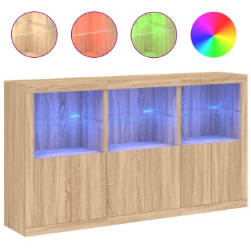 Servantă cu lumini LED, stejar sonoma, 181,5x37x100 cm - Img 2