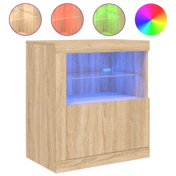 Servantă cu lumini LED, stejar sonoma, 60,5x37x67 cm - Img 2