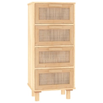 Servantă, maro, 40x30x90 cm, lemn masiv pin și ratan natural - Img 2