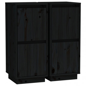 Servante, 2 buc., negru, 31,5x34x75 cm, lemn masiv de pin - Img 2