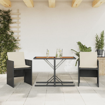 Set bistro cu perne, 3 piese, negru, poliratan - Img 1