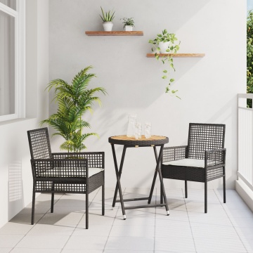 Set Bistro de Grădină 3 Piese cu Perne Negru Poliratan - Img 1