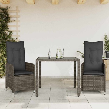 Set bistro de grădină cu perne, 3 piese, gri, poliratan - Img 1