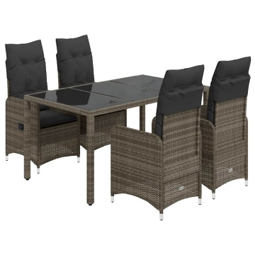 Set bistro de grădină cu perne, 5 piese, gri, poliratan - Img 2