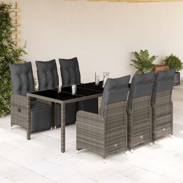 Set bistro de grădină cu perne, 7 piese, gri, poliratan - Img 1