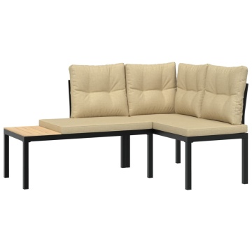 Set canapea de grădină, 4 piese, cu perne, negru, oțel vopsit - Img 3