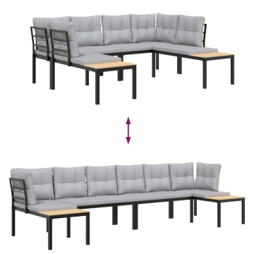 Set canapea de grădină, 4 piese, cu perne, negru, oțel vopsit - Img 4