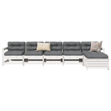 Set canapea de grădină, 6 piese, alb, lemn masiv pin - Img 1