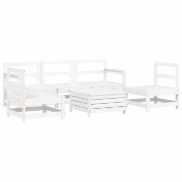 Set canapea de grădină, 6 piese, alb, lemn masiv pin - Img 2