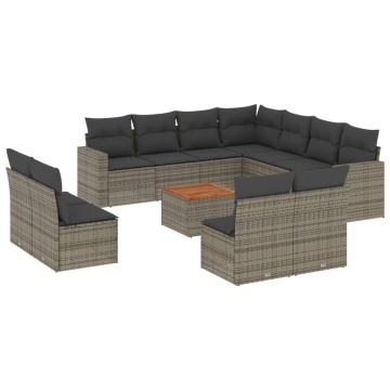 Set canapea de grădină cu perne, 12 piese, gri, poliratan - Img 2