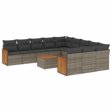 Set canapea de grădină cu perne, 12 piese, gri, poliratan - Img 2