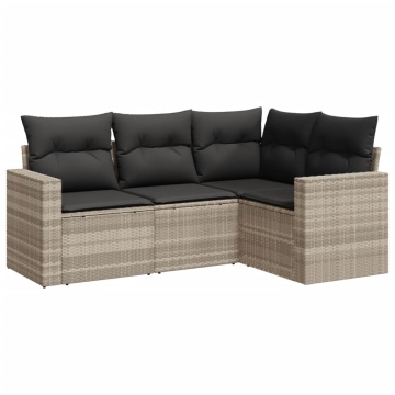 Set canapea de grădină cu perne, 4 piese, gri deschis poliratan - Img 2