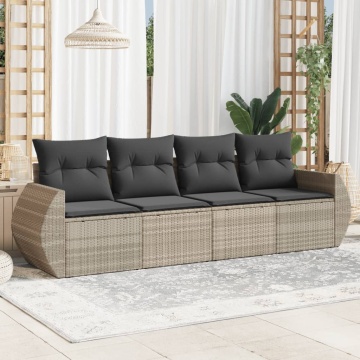 Set canapea de grădină cu perne, 4 piese, gri deschis poliratan - Img 1