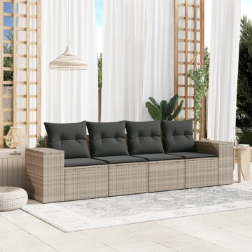 Set canapea de grădină cu perne, 4 piese, gri deschis poliratan - Img 1
