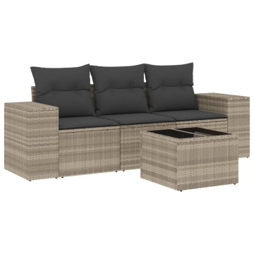 Set canapea de grădină cu perne, 4 piese, gri deschis poliratan - Img 2