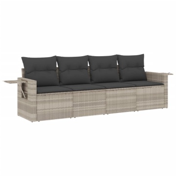 Set canapea de grădină cu perne, 4 piese, gri deschis poliratan - Img 2