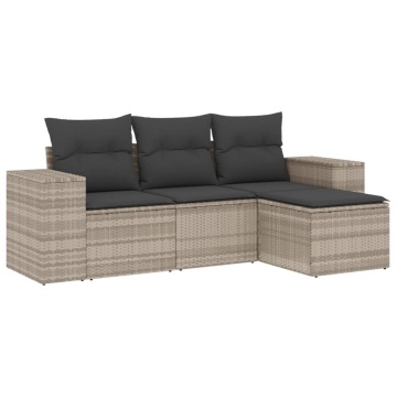 Set canapea de grădină cu perne, 4 piese, gri deschis poliratan - Img 2