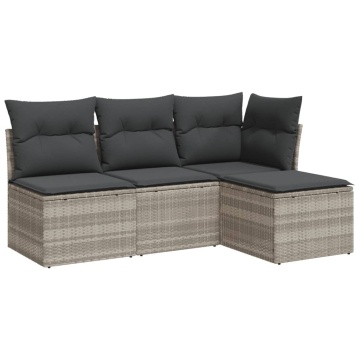 Set canapea de grădină cu perne, 4 piese, gri deschis poliratan - Img 2