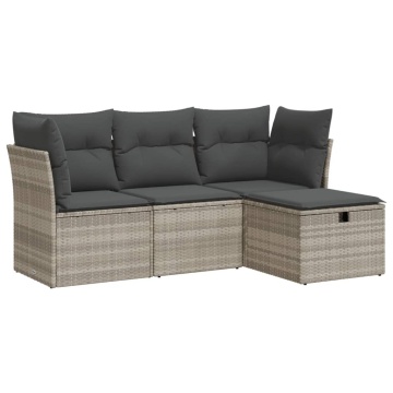 Set canapea de grădină cu perne, 4 piese, gri deschis poliratan - Img 2