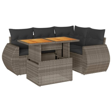 Set canapea de grădină cu perne, 5 piese, gri, poliratan - Img 2