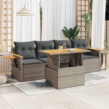 Set canapea de grădină cu perne, 5 piese, poliratan/lemn acacia - Img 1