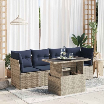 Set canapea de grădină cu perne, 5 piese, poliratan/lemn acacia - Img 1