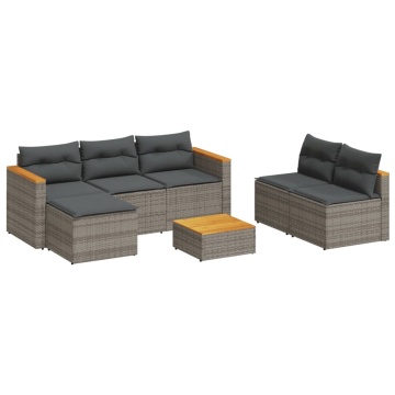 Set canapea de grădină cu perne, 5 piese, poliratan/lemn acacia - Img 2