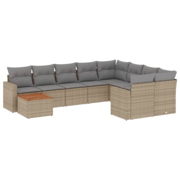 Set canapele de grădină, 10 piese, cu perne, bej, poliratan - Img 2