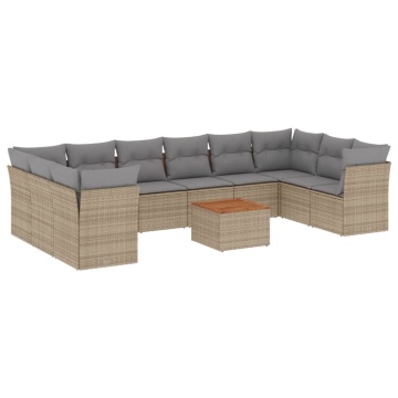Set canapele de grădină, 11 piese, cu perne, bej, poliratan - Img 2