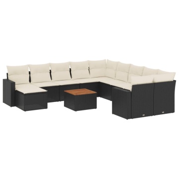 Set canapele de grădină, 12 piese, cu perne, negru, poliratan - Img 2