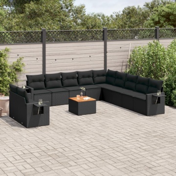 Set canapele de grădină, 12 piese, cu perne, negru, poliratan - Img 1