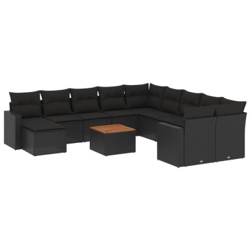 Set canapele de grădină, 12 piese, cu perne, negru, poliratan - Img 2