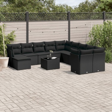 Set canapele de grădină, 12 piese, cu perne, negru, poliratan - Img 1