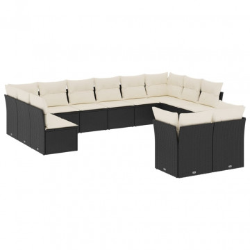 Set canapele de grădină, 12 piese, cu perne, negru, poliratan - Img 2