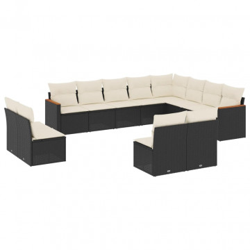 Set canapele de grădină, 12 piese, cu perne, negru, poliratan - Img 2