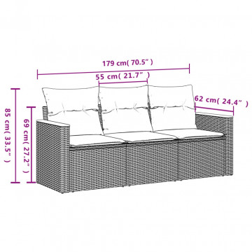 Set canapele de grădină, 3 piese, cu perne, bej, poliratan - Img 3