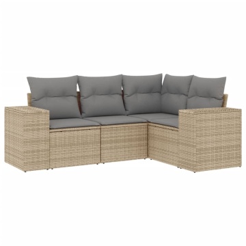 Set canapele de grădină, 4 piese, cu perne, bej, poliratan - Img 2
