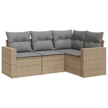 Set canapele de grădină, 4 piese, cu perne, bej, poliratan - Img 2