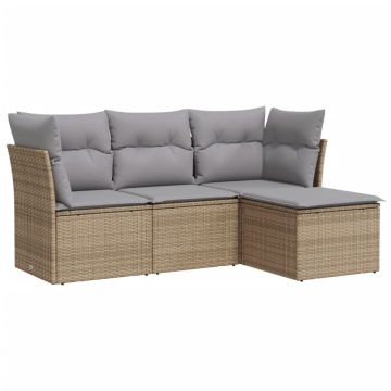 Set canapele de grădină, 4 piese, cu perne, bej, poliratan - Img 2