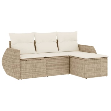 Set canapele de grădină, 4 piese, cu perne, bej, poliratan - Img 2