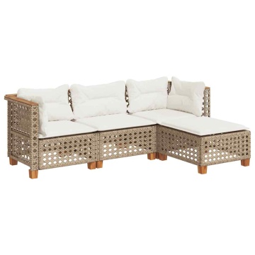 Set canapele de grădină, 4 piese, cu perne, bej, poliratan - Img 2
