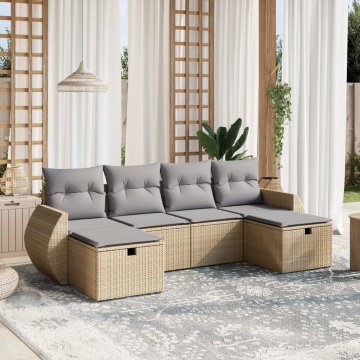 Set canapele de grădină, 6 piese, cu perne, bej, poliratan - Img 1