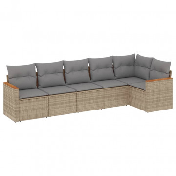 Set canapele de grădină, 6 piese, cu perne, bej, poliratan - Img 2