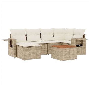 Set canapele de grădină, 7 piese, cu perne, bej, poliratan - Img 2
